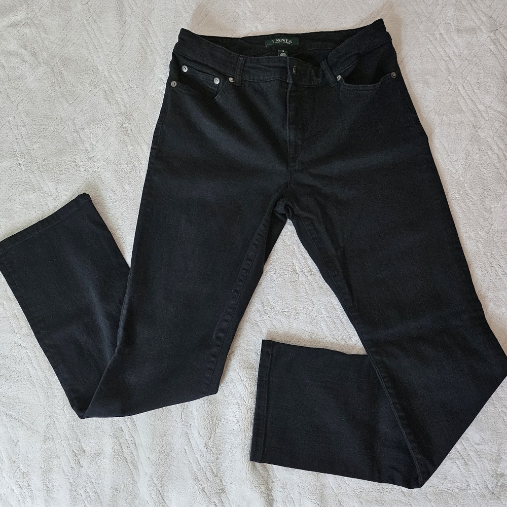 Lauren Ralph Lauren Solid Black Straight Leg Classic Denim‎ Pants Size 8 LRL